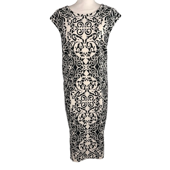 R&K Dresses & Skirts - R&K Cap Sleeve Black White Dress Size 16 Stretch Flourish Damask